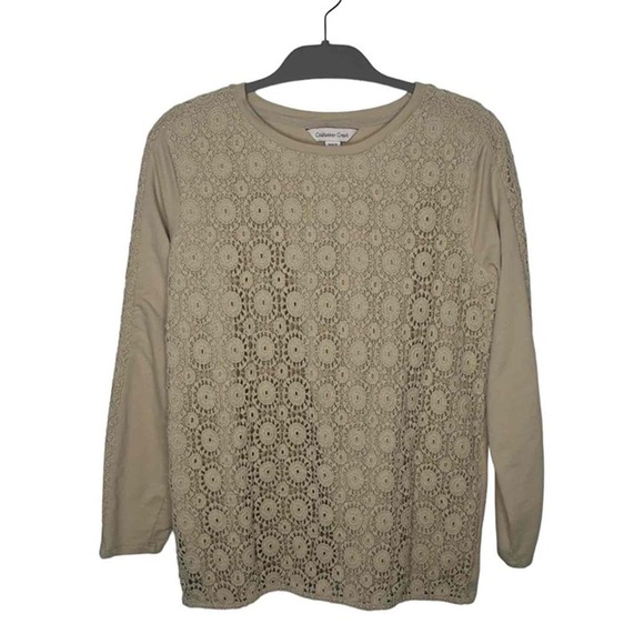 Coldwater Creek Sweaters - Coldwater Creek Womens Cream Long Sleeve Crochet Oversized Crew Neck Sweater S